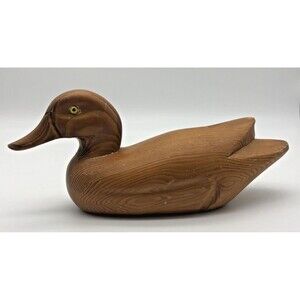 VINTAGE Hand Carved Wood Duck Decoy Figurine Decor 9 in